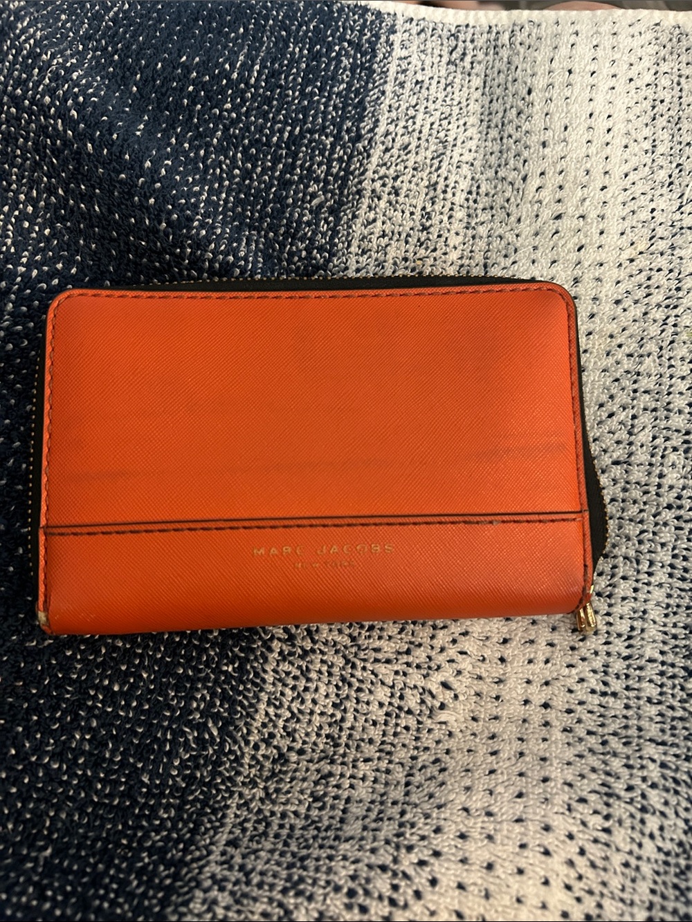 Marc Jacobs Orange Saffiano Zip Wallet with Gold Hardware